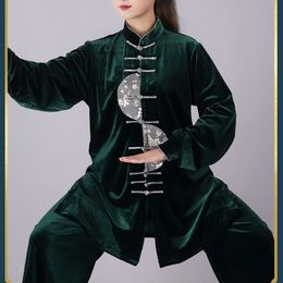 High Quality Autumn&Winter Velvet Tai Chi Suits Thickened Kung Fu Wushu uniforms Martia Arts Exercise Clothing blue/green