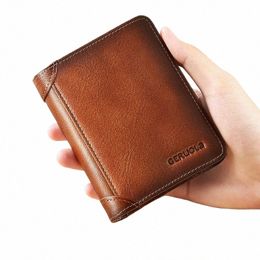 rfid Blocking Trifold Genuine Leather Wallets for Men, Vintage Short Multi Functi Credit Card Holder,Mey Clips Brown w97E#