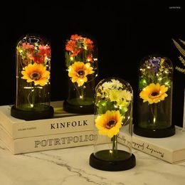 Decorative Flowers Artificial Sunflower Light Unique Gifts Sunflowers In Glass Dome For Xmas Wedding Birthday Her