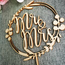 Wooden Mr&Mrs Cake Topper Acylic Widding Cake Topper Mirror Rose Silver Gold Black Cake Decorations Supplies Engagement Gifts