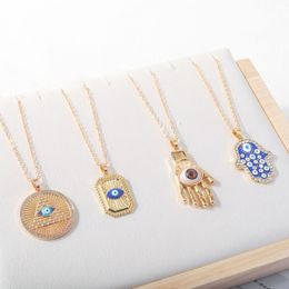 Blue Turkish Eye Necklace For Women Vintage Gold Colour Double Layer Evil Eye Choker Tassel Pendant Necklaces Boho Jewellery Gift