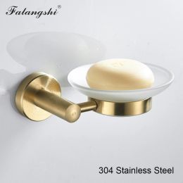 Falangshi Bathroom Accessories Robe Hooks Towel Ring Toilet Brush Holder Soap Dish Bathroom Hardware Set Gold Brushed WB8834
