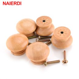 NAIERDI 10pcs Natural Wooden Cabinet Pulls Cabinet Drawer Wardrobe Door Knob Pull Handle Hardware Circle Handles Hardware