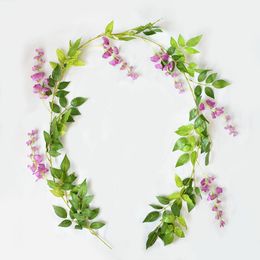 1pc White Wisteria Vine Ivy Cherry Blossoms Articifial Flower Garland Eucalyptus Leaves Rattan For Wedding Arch Home Room Decor