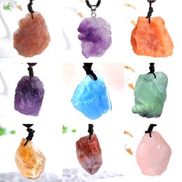 1PC Natural Aquamarine Amethyst Jewelry Necklace Pendant Irregular Raw Crystals Healing Stone Gems Minerals Female Jewelry Gifts