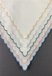 Set of 12 Home Textiles Wedding Handkerchiefs Ladies Handkerchief Irish Linen Colour embroidered Scalloped Edge Hankies 3030 CM8517462