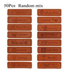 50pcs/lot Personality Mutli Pattern Sewing Handmade PU Leather Labels For Garment Bag Needlework Decoration