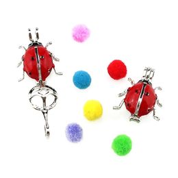 10PCS Morden Style Charms Ladybug Pearl Cage Locket Aromatherapy Diffuser Pendant For Gift Necklace Keychain Jewelry Making