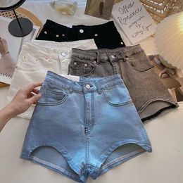 Women's Shorts Summer Irregular Denim Women Retro Bodycon Trendy Solid Lady Korean Sexy High Waist Vintage Chic Pockets All-match Mujer