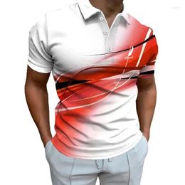 Men's Polos Men Summer Slim Fit Lapel Short Sleeve 3D Digital Print Polo Shirt .