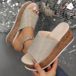 Sandals Platform Wedge Heeled Slippers For Women Summer Thick Soled High Beach