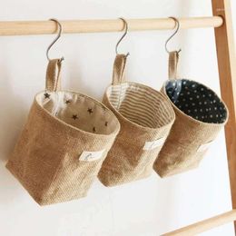 Storage Bags Cotton And Linen Hanging Wall Tabletop Debris Jute Bathroom