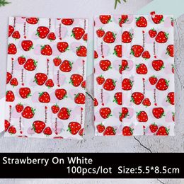 100pcs/lot Cookies Bag Candy Handmade Food Pack White Frosted Cute Fruit Strawberry Homemade Baking Biscuit Party Supplies Pack