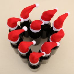 10Pcs Santa Claus hats Wine Bottle Cover Gift Holders Xmas mini elf hat Navidad Decor New Year Christmas Decorations for Home