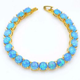 Link Bracelets Arrival Amazing Gold Plated 8 MM Round Blue Opal Gemstone Tennis Bracelet