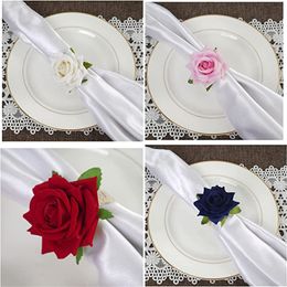 6pcs Red Rose Shape Handicraft Towel Buckle Napkin Ring Wedding Party Valentine's Day Hotel Table Decor Metal Gold Napkin Holder