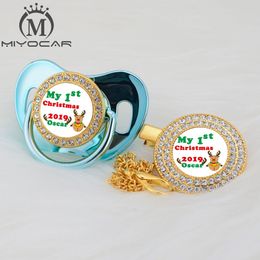 MIYOCAR custom any name christmas gold bling pacifier and pacifier clip black BPA free dummy bling unique design P-AMS2