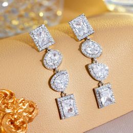 Dangle Earrings ThreeGraces Brilliant Cubic Zirconia Stone Silver Colour Long Square CZ Drop Bridal For Women Fashion Prom Jewellery E1073