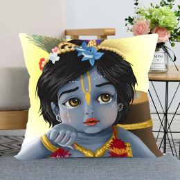 New Nice Radha Krishna Anime Pillow Cover Bedroom Home Office Decorative Pillowcase Square Zipper Pillow case Satin Soft Cover