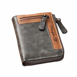 retro Wallet for Men Zipper Short Leather Men's Wallet Multifunctial Pocket Bifold Purse Fi Bank Credit Card Holder a046#