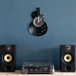 Acoustic Guitar Wall Art Wall Clock Musical Instrument Home Interior Wall Decor Vinyl Record Wall Clock Rock n Roll Musical Gift