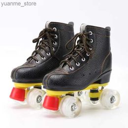 Inline Roller Skates Genuine Leather Roller Skates Shoes Patins With Flash 4-wheel Sliding Inline Quad Skating Sneakers Training Comfortable Y240410