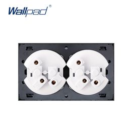 Wallpad Gold Double EU Plug Wall Electric Outlet Socket 146* 86mm Satin Brushed Aluminium Panel Frame