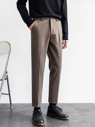 Men's Pants 20243Autumn Winter Woollen Suit Pant High Quality Men Business Slim Streetwear Formal Fashion Social Casual Trousers A92