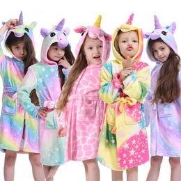 Kids Bathrobe Winter Hooded Unicorn Robes For Girls Pajamas Children's Dressing Gown Flannel Boy Sleepwear Baby Panda Robe Towel