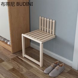 Wall Mounted Folding Chair Solid Wood Porch Chair Door Shoe Cabinet Hidden Footstool Folding Bathroom Balcony Living Stool