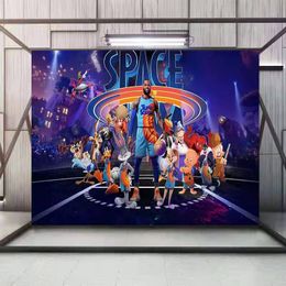 Space Jam Party Supplies Backdrops Birthday Kids Party Backgrounds Vinyl Cloth Basketball Star Shower Photo Studio Backdrops