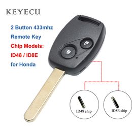 Keyecu 2 Buttons Remote Key Fob 433MHz ID48/ ID8E Chip Car Key for Honda Jazz Civic HRV FRV Stream CR-V 2002 2003 2004 2005 Euro