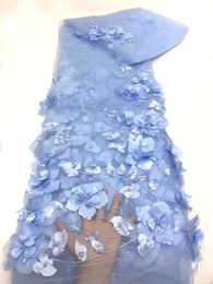 3D Flowers In blue French Lace Fabric 2022 High Quality Lace Net African Lace Fabric With Beads Lace Fabrics For Wedding x4-72