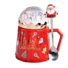 Mugs Christmas Mug Gift Set With Lid And Spoon 16oz Santa Snow Globe Ceramic Cup Winter Party Gifts For Kids Friends