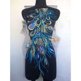 DIY Craft Embroidered Sequins Peacock Shape Cloth Feather Patch Applique Sew Trim Lace Fabric