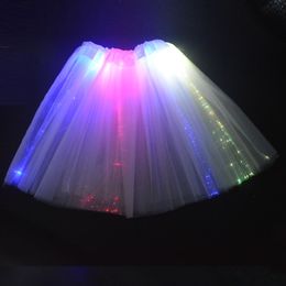 Women Girl LED Light Up Tulle Optical Fiber Tutu Skirt Luminous Fairy Costume Birthday Gift Glow Party Halloween