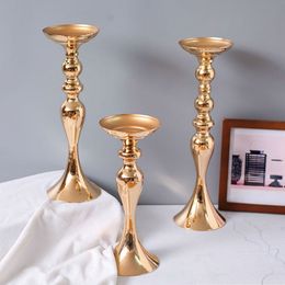 PEANDIM Wedding Decorations Metal Candle Stand Flowers Vase Candlestick Gold Plate Candle Holder