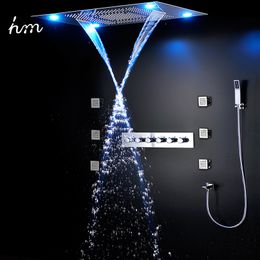 hm 5 Functions Shower Set Modern Luxury European Style Large SUS304 Thermostatic Mixer Waterfall Rainfall Bathroom Led Ceiling