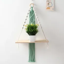 Tapestries 1Pc Nordic Wall Hanging Tapestry Shelf Wooden Swing Storage Rack Decorative Tassel Pendant Flower Pot Holder