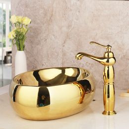 Torayvino Round And Oval Bathroom Cloakroom Porcelain Wash Basin Sink Ceramic Basin Sink Counter Top Wash Basin Gold