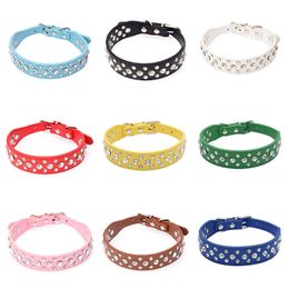 Width PU Leather Pet Collar Round Bling Rhinestone Puppy Dog Choker Cat Necklace for Small Medium Dogs