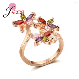 Cluster Rings Factory Price Finger Beautiful Flowers Shape Design For Women Ladies Gift Blue Cubic Zirconia With Rose Gold Colour