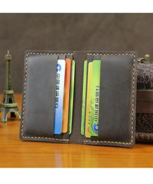 Luxury Handmade Crazy horse Genuine Leather card holder vintage slim men Business holder cover Women Cowhide mini wallet Black Bro9475050