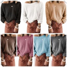 Summer To Autumn Women Solid Boat Neck Drop Shoulder Casual Knit Pull Sweater Femme Long Sleeve Y2K Mesh Pullovers Top Clothes