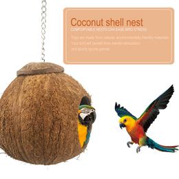 2023 New Natural Coconut Shell Bird Nest House Pet Parrot Hut Cage Hanging Toy Bird Cage Cover Bird Houses Hamster Shed House