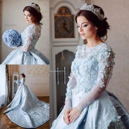 3D Floral Appliques Ball Gown Wedding Dresses Long Sleeve Wedding Gown Custom Colour Plus Size Bridal Dress