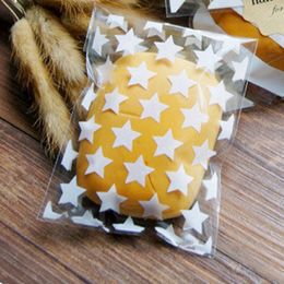 Hot 50Pcs/lot 8x10+3cm golden star design adhesive bag cookies diy Gift Bag for Christmas Wedding Party Candy Food Packaging bag