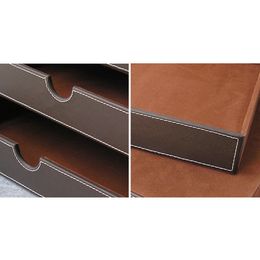 Leather Stationery Organizer Storage Boxes Desk Organizer Stand for Pens Home Office Storage Drawer Organizer for Documents Tray