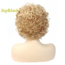 Joy&luck Short Kinky Curly Hair Wig Brown Mix Blonde Colour Synthetic Wigs for Women