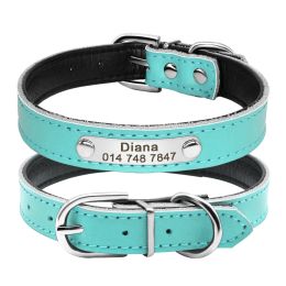 Leather Dog Collar Inner Padded Custom Personalised Dog Collars with Engraved Nameplate ID Tag For Small Medium Dogs